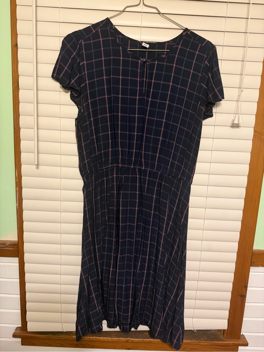 Old Navy Navy Midi Dress with Pink Plaid